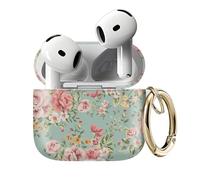 Compatible with AirPods 4 Case Cute Shell Pattern Shockproof Protective Cover for Girls Women with Gold Keychain Designed for AirPod 4th Generation, Green Flower