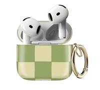 Compatible with AirPods 4 Case Cute Shell Pattern Shockproof Protective Cover for Girls Women with Gold Keychain Designed for AirPod 4th Generation, Green Chessboard