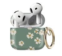 Compatible with AirPods 4 Case Cute Shell Pattern Shockproof Protective Cover for Girls Women with Gold Keychain Designed for AirPod 4th Generation, Green Daisy