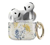 Compatible with AirPods 4 Case Cute Shell Pattern Shockproof Protective Cover for Girls Women with Gold Keychain Designed for AirPod 4th Generation, Cute Yellow Flower