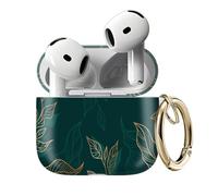 Compatible with AirPods 4 Case Cute Shell Pattern Shockproof Protective Cover for Girls Women with Gold Keychain Designed for AirPod 4th Generation, Green Leaves