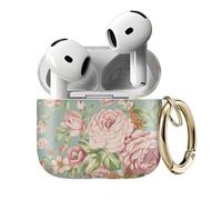 Compatible with AirPods 4 Case Cute Shell Pattern Shockproof Protective Cover for Girls Women with Gold Keychain Designed for AirPod 4th Generation, Cute Green Flower