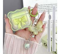 Compatible with AirPods 4 Clear Case Cute, 3D Bow Pattern Desiged iPods 4 Cases with Butterfly Keychain, Soft TPU Protective Shockproof Case and Cleanner Kit for Airpod 4 for Girls Women Green