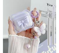 Compatible with AirPods 4 Clear Case Purple, 3D Bow Pattern Desiged iPods 4 Cases with Cute Butterfly Keychain, Soft TPU Protective Shockproof Case and Cleanner Kit for Airpod 4 for Girls Women