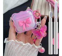 Compatible with AirPods 4 Clear Case Rosepink, 3D Bow Pattern Desiged iPods 4 Cases with Cute Butterfly Keychain, Soft TPU Protective Shockproof Case and Cleanner Kit for Airpod 4 for Girls Women