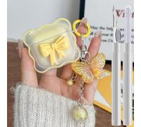 Compatible with AirPods 4 Clear Case Yellow, 3D Bow Pattern Desiged iPods 4 Cases with Cute Butterfly Keychain, Soft TPU Protective Shockproof Case and Cleanner Kit for Airpod 4 for Girls Women