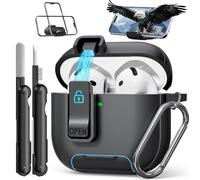 Compatible with AirPods 4th Generation Case with Phone Stand & Cleaning Kit,Magnetic Automatic Lock for Airpods 4 with Active Noise Cancellation Charging Cover(Black)