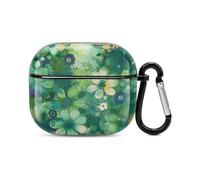 Compatible with AirPods Case Cover Abstract Seasonal Green Floral Full Protective Headphone Cover Compatible for Airpods 3rd,Supports Wireless Charging with Carabiner Front LED Visible