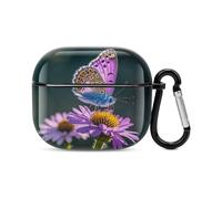 Compatible with AirPods Case Cover Beautiful Purple Butterfly Full Protective Headphone Cover Compatible for Airpods 3rd,Supports Wireless Charging with Carabiner Front LED Visible