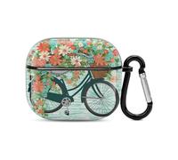 Compatible with AirPods Case Cover Bicycle with Flower Full Protective Headphone Cover Compatible for Airpods 3rd,Supports Wireless Charging with Carabiner Front LED Visible