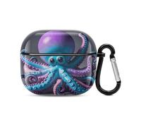 Compatible with AirPods Case Cover Blue And Purple Octopus Full Protective Headphone Cover Compatible for Airpods 3rd,Supports Wireless Charging with Carabiner Front LED Visible
