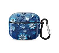 Compatible with AirPods Case Cover Blue Mini Flower Swirl Full Protective Headphone Cover Compatible for Airpods 3rd,Supports Wireless Charging with Carabiner Front LED Visible