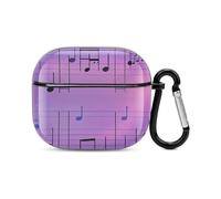 Compatible with AirPods Case Cover Purple Music Notes Full Protective Headphone Cover Compatible for Airpods 3rd,Supports Wireless Charging with Carabiner Front LED Visible