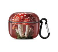 Compatible with AirPods Case Cover Red Mushrooms Full Protective Headphone Cover Compatible for Airpods 3rd,Supports Wireless Charging with Carabiner Front LED Visible