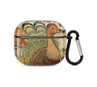 Compatible with AirPods Case Cover Turkey And Leaves Full Protective Headphone Cover Compatible for Airpods 3rd,Supports Wireless Charging with Carabiner Front LED Visible