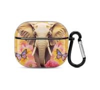 Compatible with AirPods Case Cover Two Butterflies And Elephant Full Protective Headphone Cover Compatible for Airpods 3rd,Supports Wireless Charging with Carabiner Front LED Visible