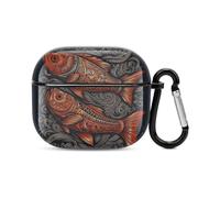 Compatible with AirPods Case Cover Two Red Fish Full Protective Headphone Cover Compatible for Airpods 3rd,Supports Wireless Charging with Carabiner Front LED Visible