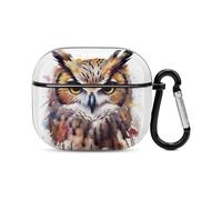 Compatible with AirPods Case Cover Watercolor Cool Owl Head Full Protective Headphone Cover Compatible for Airpods 3rd,Supports Wireless Charging with Carabiner Front LED Visible