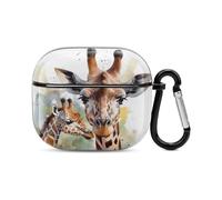 Compatible with AirPods Case Cover Watercolor Deer Giraffe Full Protective Headphone Cover Compatible for Airpods 3rd,Supports Wireless Charging with Carabiner Front LED Visible