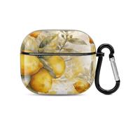 Compatible with AirPods Case Cover Watercolor of Lemons And Leaves Full Protective Headphone Cover Compatible for Airpods 3rd,Supports Wireless Charging with Carabiner Front LED Visible