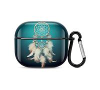 Compatible with AirPods Case Cover White Dream Catcher Feather Full Protective Headphone Cover Compatible for Airpods 3rd,Supports Wireless Charging with Carabiner Front LED Visible