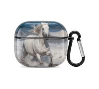 Compatible with AirPods Case Cover White Horse Running on The Sea Full Protective Headphone Cover Compatible for Airpods 3rd,Supports Wireless Charging with Carabiner Front LED Visible