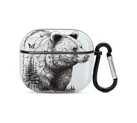 Compatible with AirPods Case Cover Wildlife Hand Drawn Bear Animal Full Protective Headphone Cover Compatible for Airpods 3rd,Supports Wireless Charging with Carabiner Front LED Visible