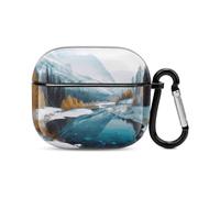 Compatible with AirPods Case Cover Winter Mountains Snow Scene Full Protective Headphone Cover Compatible for Airpods 3rd,Supports Wireless Charging with Carabiner Front LED Visible
