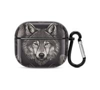 Compatible with AirPods Case Cover Wolf Head Pattern Full Protective Headphone Cover Compatible for Airpods 3rd,Supports Wireless Charging with Carabiner Front LED Visible
