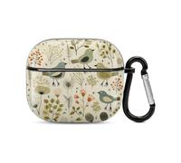 Compatible with AirPods Case Cover Yellow Leaves Chicken Full Protective Headphone Cover Compatible for Airpods 3rd,Supports Wireless Charging with Carabiner Front LED Visible