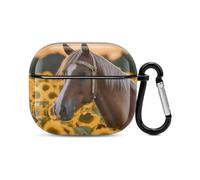Compatible with AirPods Case Cover Yellow Sunflower Horse Full Protective Headphone Cover Compatible for Airpods 3rd,Supports Wireless Charging with Carabiner Front LED Visible