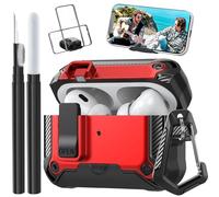 Compatible with Airpods Pro 2/1 Gen Case Cover Lock Clip with Phone Stand (2019/2022/2023), Rugged Case for Airpod Pro 2nd/1st Generation Shockproof Protective Skin for Apple iPod Pro, Red