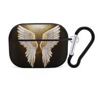 Compatible with Airpods Pro 2nd/1st Generation Case Cover,Angel Wing Printed Apple AirPods Pro 2 Case with Carabiner,Drop Protection Scratch And Dust Resistant,Front LED Lights Visible