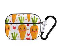 Compatible with Airpods Pro 2nd/1st Generation Case Cover,Carrot in Cartoon Style Printed Apple AirPods Pro 2 Case with Carabiner,Drop Protection Scratch And Dust Resistant,Front LED Lights Visible