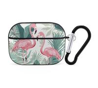 Compatible with Airpods Pro 2nd/1st Generation Case Cover,Cartoon Flamingo Leaves Printed Apple AirPods Pro 2 Case with Carabiner,Drop Protection Scratch And Dust Resistant,Front LED Lights Visible