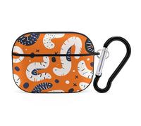Compatible with Airpods Pro 2nd/1st Generation Case Cover,Cartoon White Worm Printed Apple AirPods Pro 2 Case with Carabiner,Drop Protection Scratch And Dust Resistant,Front LED Lights Visible