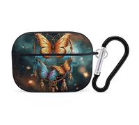 Compatible with Airpods Pro 2nd/1st Generation Case Cover,Dream Catcher Butterfly Printed Apple AirPods Pro 2 Case with Carabiner,Drop Protection Scratch And Dust Resistant,Front LED Lights Visible