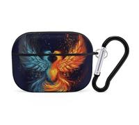 Compatible with Airpods Pro 2nd/1st Generation Case Cover,Fire And Water Phoenix Printed Apple AirPods Pro 2 Case with Carabiner,Drop Protection Scratch And Dust Resistant,Front LED Lights Visible