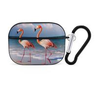 Compatible with Airpods Pro 2nd/1st Generation Case Cover,Flamingo On The Beach Printed Apple AirPods Pro 2 Case with Carabiner,Drop Protection Scratch And Dust Resistant,Front LED Lights Visible