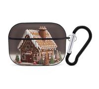 Compatible with Airpods Pro 2nd/1st Generation Case Cover,Gingerbread House Printed Apple AirPods Pro 2 Case with Carabiner,Drop Protection Scratch And Dust Resistant,Front LED Lights Visible