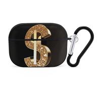 Compatible with Airpods Pro 2nd/1st Generation Case Cover,Gold Dollar Sign Printed Apple AirPods Pro 2 Case with Carabiner,Drop Protection Scratch And Dust Resistant,Front LED Lights Visible