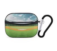 Compatible with Airpods Pro 2nd/1st Generation Case Cover,Green Baseball Field Backdrop Printed Apple AirPods Pro 2 Case with Carabiner,Drop Protection Scratch And Dust Resistant,Front LED Lights Visi