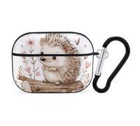 Compatible with Airpods Pro 2nd/1st Generation Case Cover,Hedgehog Sitting on Top Printed Apple AirPods Pro 2 Case with Carabiner,Drop Protection Scratch And Dust Resistant,Front LED Lights Visible
