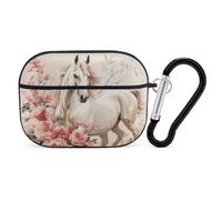 Compatible with Airpods Pro 2nd/1st Generation Case Cover,Horse Image Printed Apple AirPods Pro 2 Case with Carabiner,Drop Protection Scratch And Dust Resistant,Front LED Lights Visible