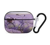 Compatible with Airpods Pro 2nd/1st Generation Case Cover,Lavender Field Bike Printed Apple AirPods Pro 2 Case with Carabiner,Drop Protection Scratch And Dust Resistant,Front LED Lights Visible