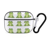 Compatible with Airpods Pro 2nd/1st Generation Case Cover,Little Green Frog Printed Apple AirPods Pro 2 Case with Carabiner,Drop Protection Scratch And Dust Resistant,Front LED Lights Visible