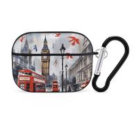 Compatible with Airpods Pro 2nd/1st Generation Case Cover,London Printed Apple AirPods Pro 2 Case with Carabiner,Drop Protection Scratch And Dust Resistant,Front LED Lights Visible