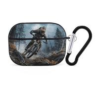 Compatible with Airpods Pro 2nd/1st Generation Case Cover,Mountain Bike Tournament Printed Apple AirPods Pro 2 Case with Carabiner,Drop Protection Scratch And Dust Resistant,Front LED Lights Visible