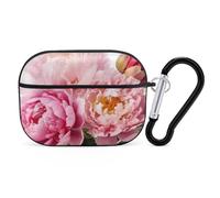 Compatible with Airpods Pro 2nd/1st Generation Case Cover,Peony Flowers Blossom Printed Apple AirPods Pro 2 Case with Carabiner,Drop Protection Scratch And Dust Resistant,Front LED Lights Visible