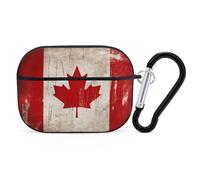 Compatible with Airpods Pro 2nd/1st Generation Case Cover,Retro Canada Flag Printed Apple AirPods Pro 2 Case with Carabiner,Drop Protection Scratch And Dust Resistant,Front LED Lights Visible